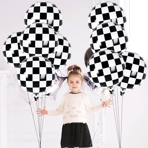 AIQINHU Checkered Racing Foil Balloons 8 - Pack 18" (Black & White) - Kidsy
