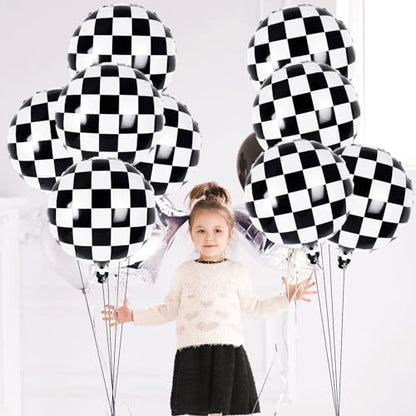 AIQINHU Checkered Racing Foil Balloons 8 - Pack 18" (Black & White) - Kidsy