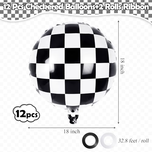 AIQINHU Checkered Racing Foil Balloons 8 - Pack 18" (Black & White) - Kidsy