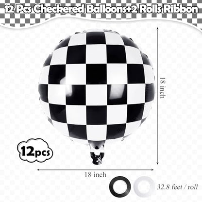 AIQINHU Checkered Racing Foil Balloons 8 - Pack 18" (Black & White) - Kidsy