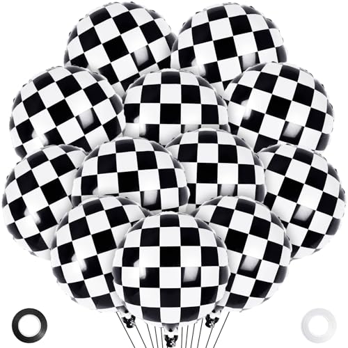 AIQINHU Checkered Racing Foil Balloons 8-Pack 18" (Black & White)