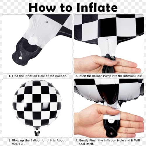 AIQINHU Checkered Racing Foil Balloons 8 - Pack 18" (Black & White) - Kidsy