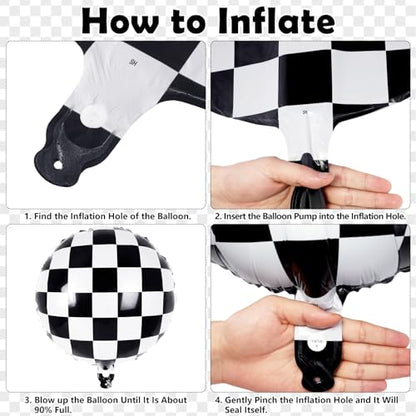 AIQINHU Checkered Racing Foil Balloons 8 - Pack 18" (Black & White) - Kidsy