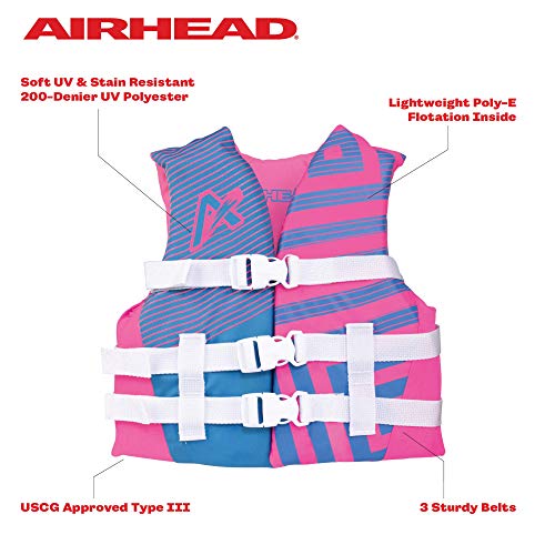 Airhead Youth Trend Life Jacket, Coast Guard Approved (Hot Pink/Sky Blue) - Kidsy