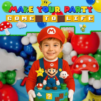 ALL - IN - 1 Super Adventure Balloon Arch Kit with BONUS Mushroom, Cloud & Star Balloons for Bros Party Decorations - Kidsy