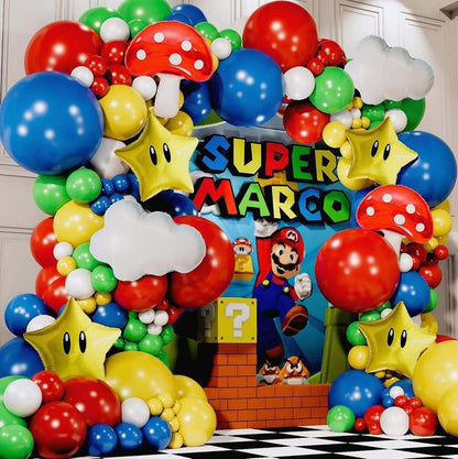 ALL - IN - 1 Super Adventure Balloon Arch Kit with BONUS Mushroom, Cloud & Star Balloons for Bros Party Decorations - Kidsy