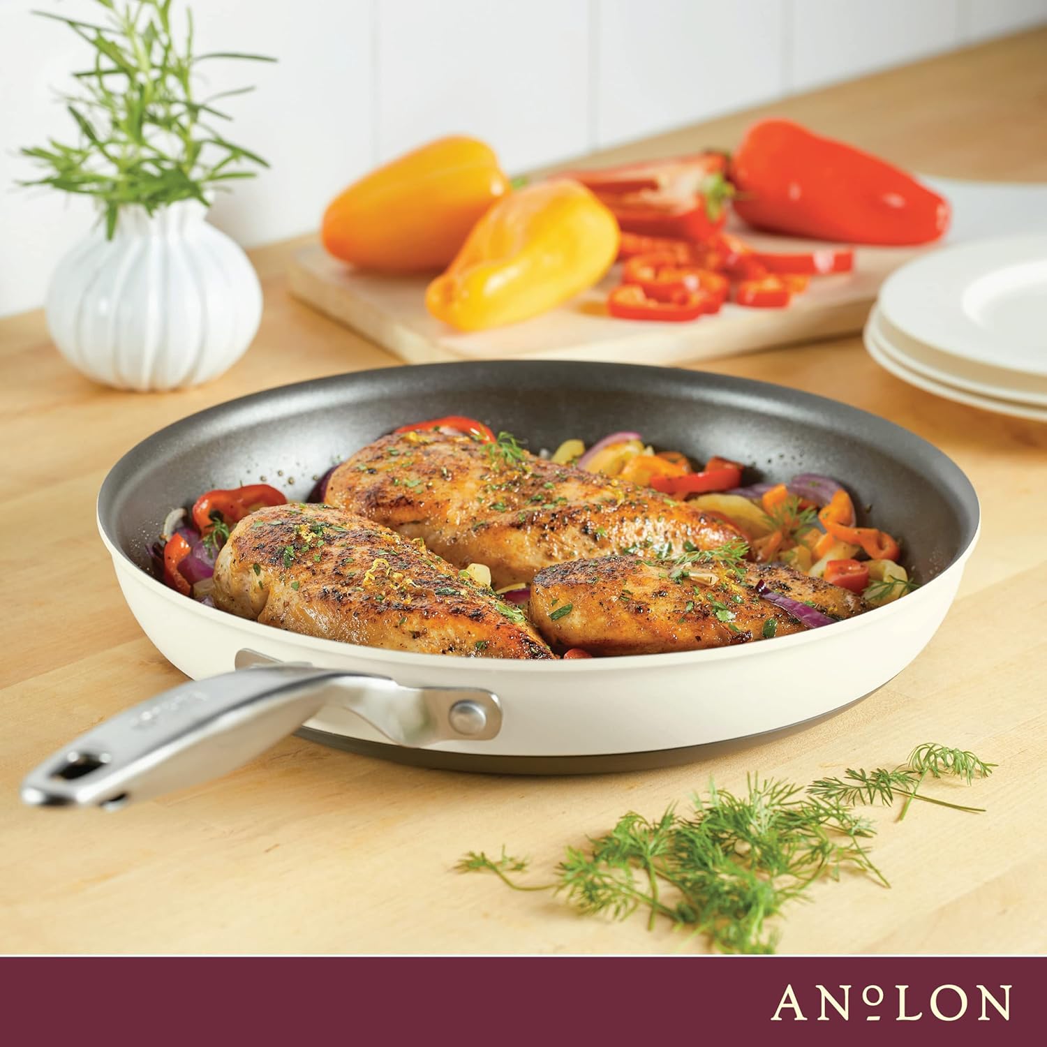 Anolon Achieve Hard Anodized Nonstick 12 - Inch Frying Pan (Cream) - Kidsy