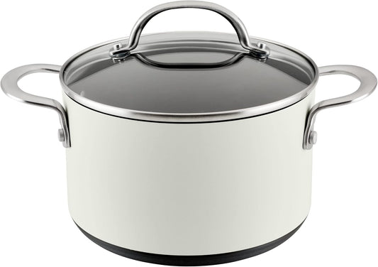 Anolon Achieve Hard Anodized Nonstick Saucepot with Lid, 4 Quart (Cream) - Kidsy