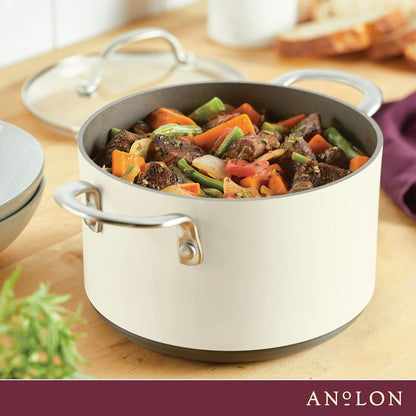 Anolon Achieve Hard Anodized Nonstick Saucepot with Lid, 4 Quart (Cream) - Kidsy