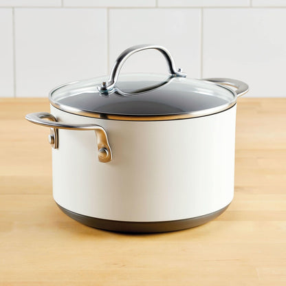 Anolon Achieve Hard Anodized Nonstick Saucepot with Lid, 4 Quart (Cream) - Kidsy