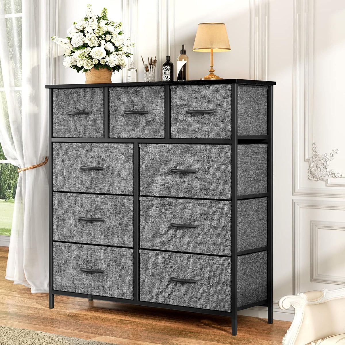 Atilioo Dresser for Bedroom with 9 Drawers Anti - Tip Fabric Storage Tower (Grey) - Kidsy