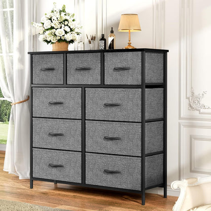 Atilioo Dresser for Bedroom with 9 Drawers Anti - Tip Fabric Storage Tower (Grey) - Kidsy