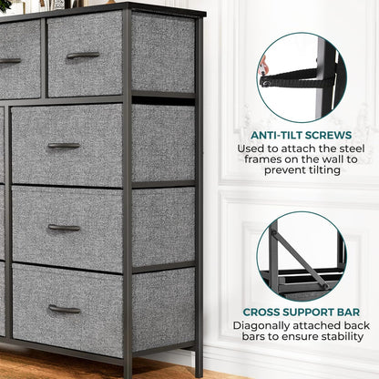 Atilioo Dresser for Bedroom with 9 Drawers Anti - Tip Fabric Storage Tower (Grey) - Kidsy