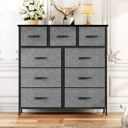Atilioo Dresser for Bedroom with 9 Drawers Anti - Tip Fabric Storage Tower (Grey) - Kidsy
