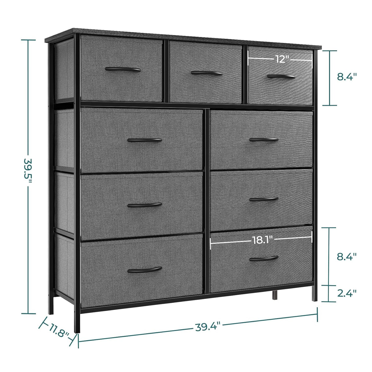 Atilioo Dresser for Bedroom with 9 Drawers Anti - Tip Fabric Storage Tower (Grey) - Kidsy