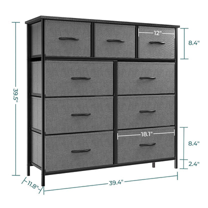 Atilioo Dresser for Bedroom with 9 Drawers Anti - Tip Fabric Storage Tower (Grey) - Kidsy