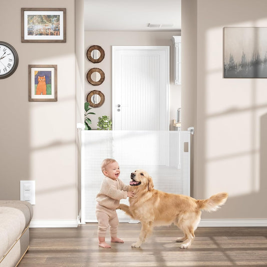 Babepai Retractable Baby & Dog Gate, 34 in Tall x 54 in Wide (White) - Kidsy