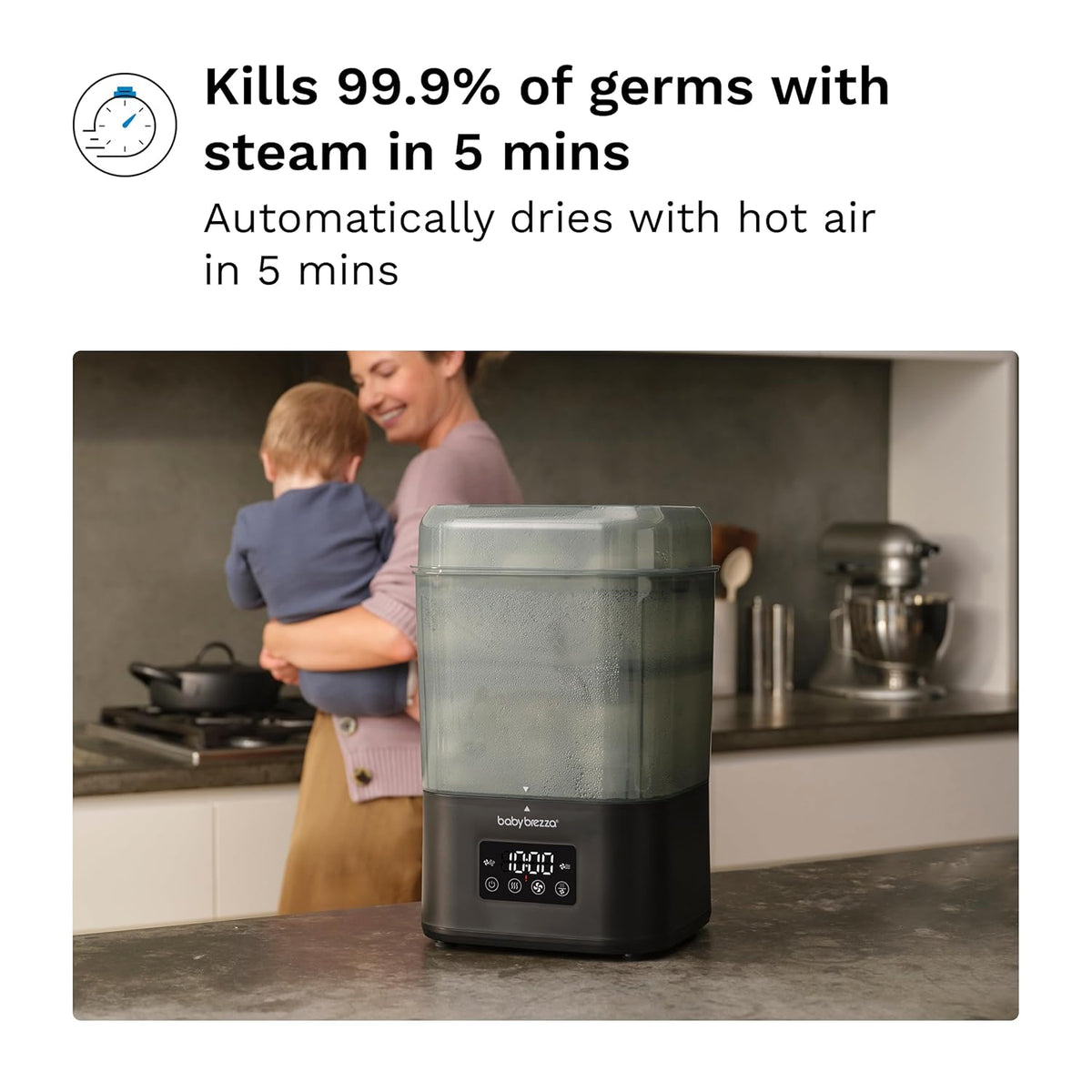 Baby Brezza SuperQuick Bottle Sterilizer & Dryer (Matte Black) - Kidsy