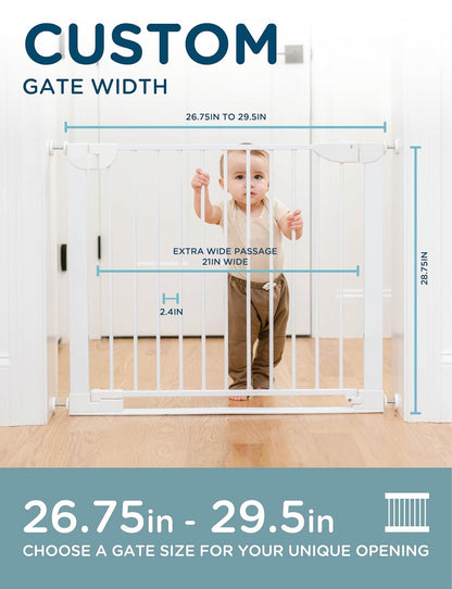 Baby Delight 26.75-29.5" SizeWise™ Metal Pressure Mounted Baby & Pet Gate (White) - Kidsy