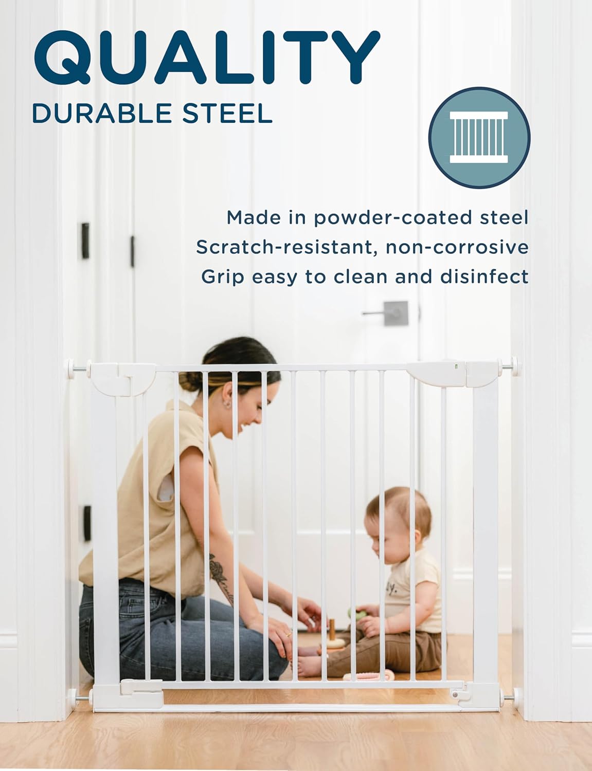 Baby Delight 26.75-29.5" SizeWise™ Metal Pressure Mounted Baby & Pet Gate (White) - Kidsy