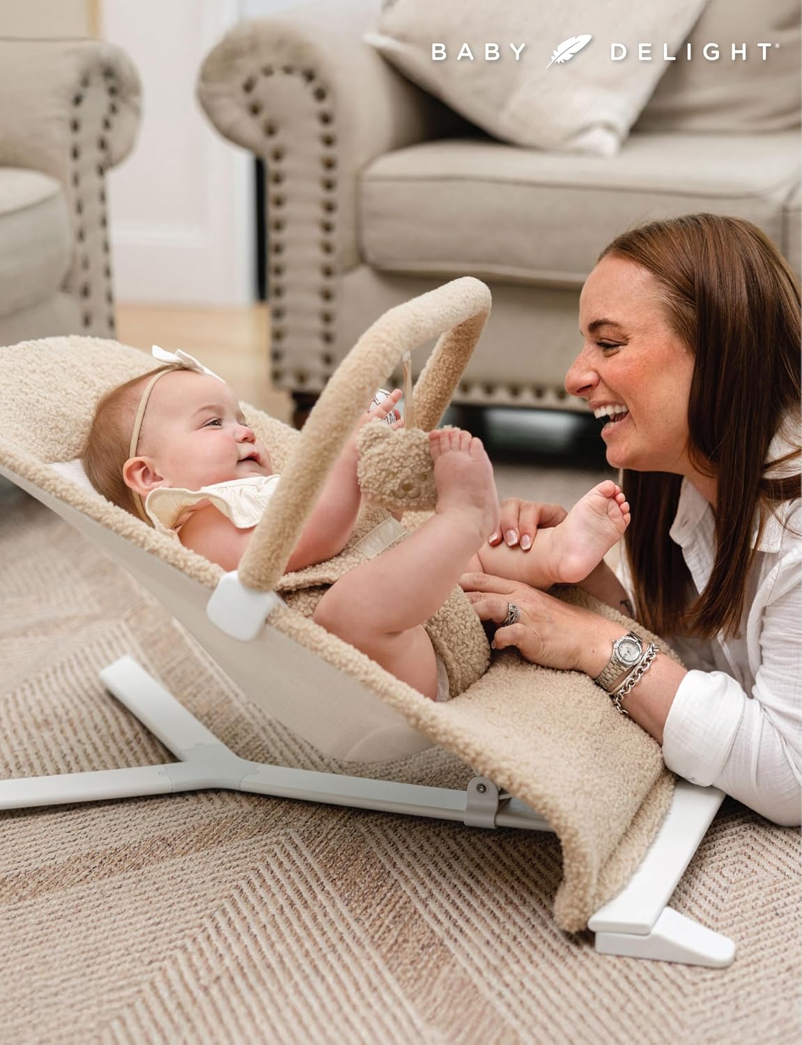 Baby Delight Alpine Deluxe Portable Bouncer (Tan Sherpa) - Kidsy