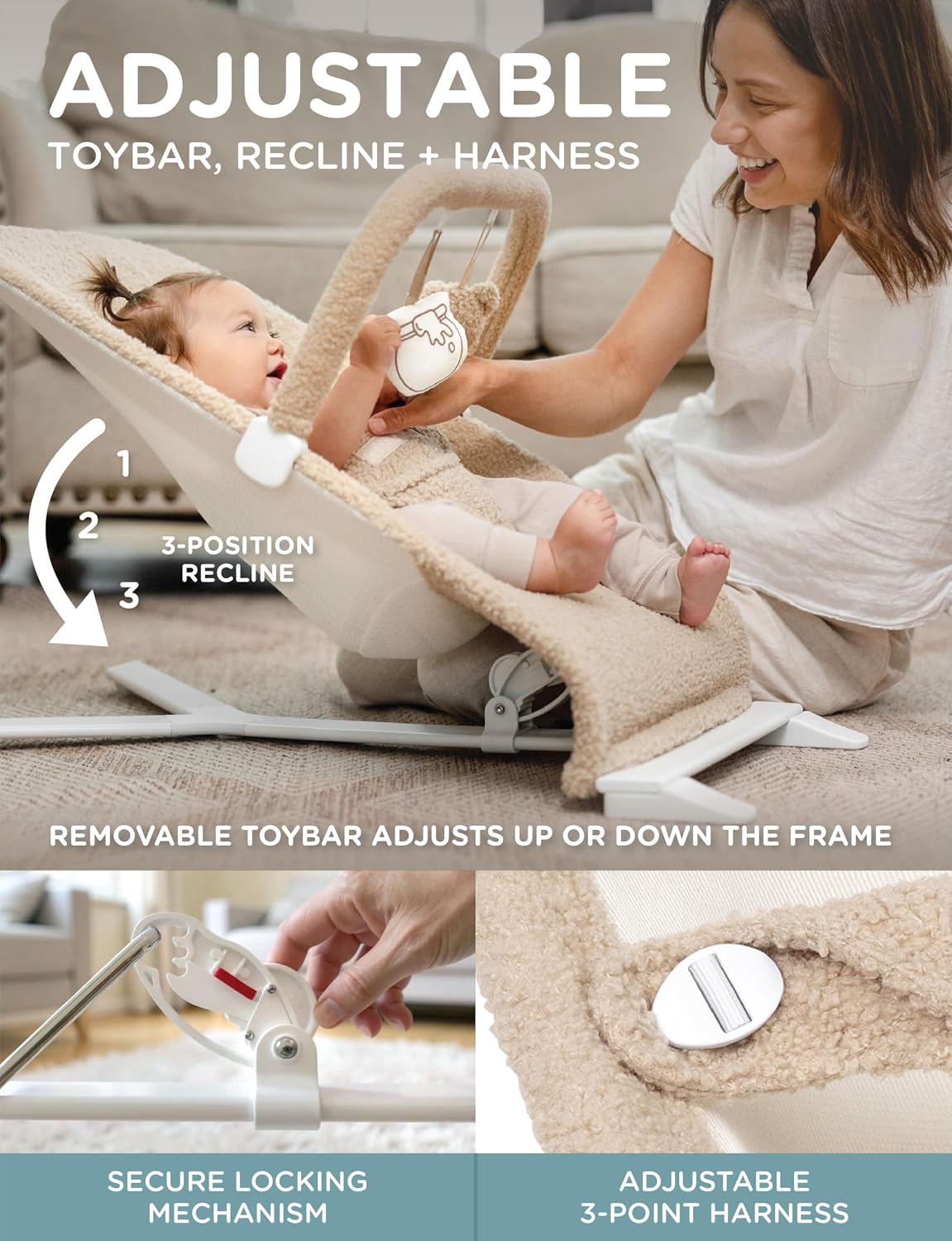 Baby Delight Alpine Deluxe Portable Bouncer (Tan Sherpa) - Kidsy