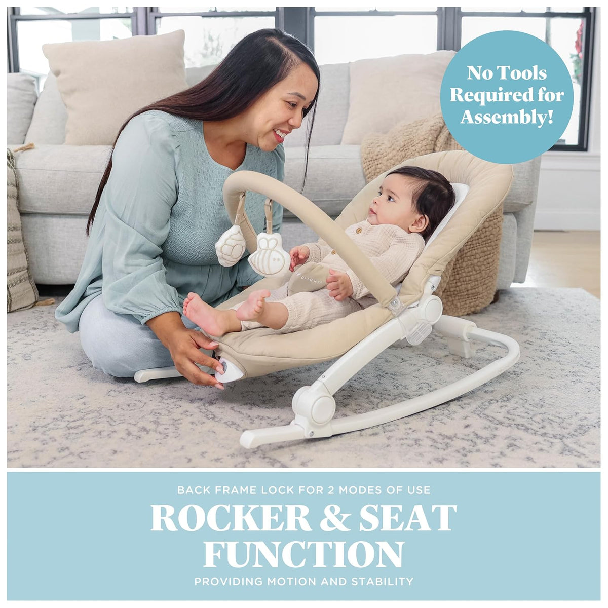 Baby Delight Aura Deluxe Portable Rocker Infant Seat (Quilted Organic Oat) - Kidsy