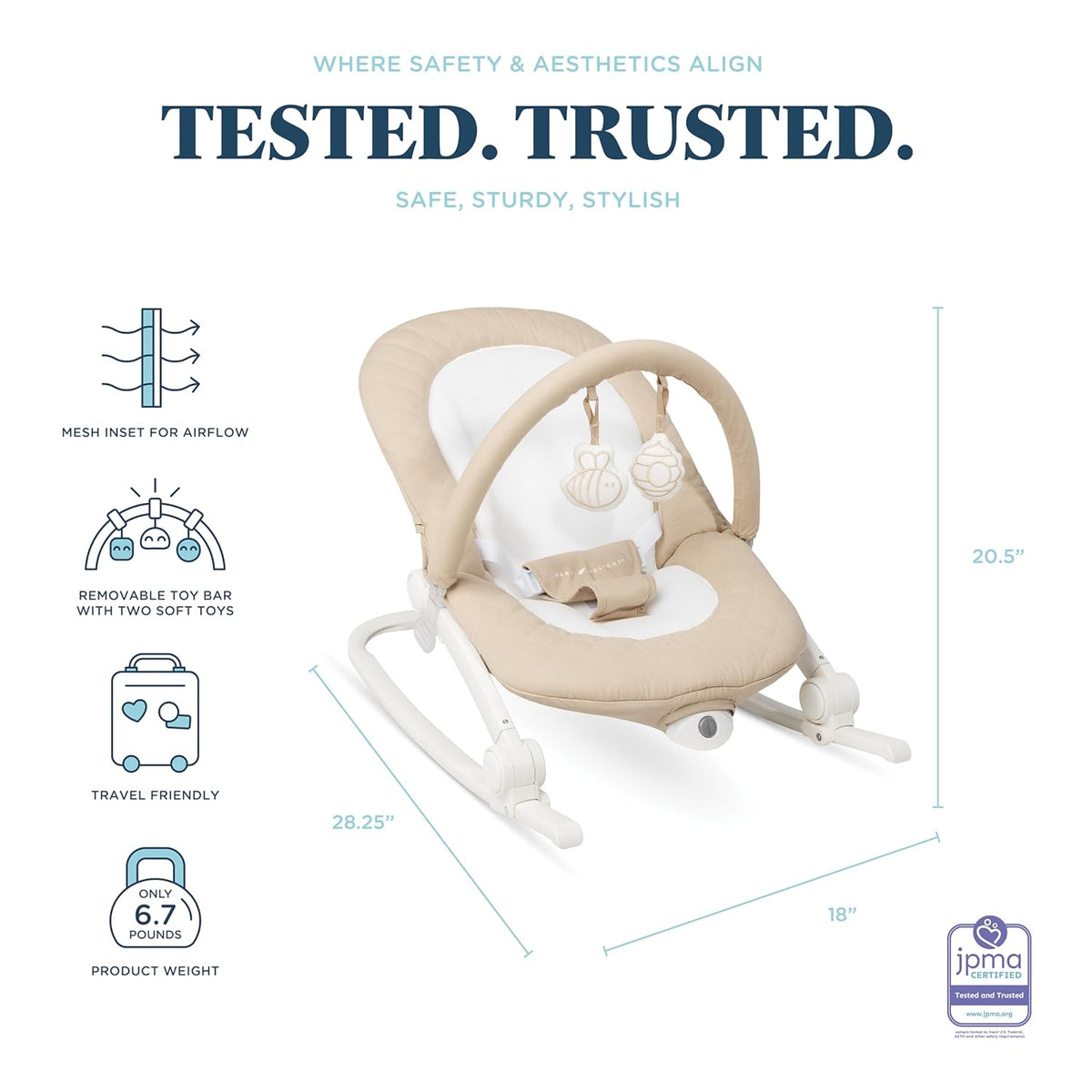 Baby Delight Aura Deluxe Portable Rocker Infant Seat (Quilted Organic Oat) - Kidsy