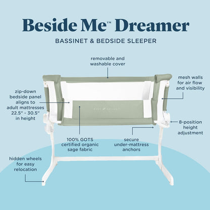 Baby Delight Beside Me Dreamer Bassinet & Bedside Sleeper (Organic Sage) - Kidsy