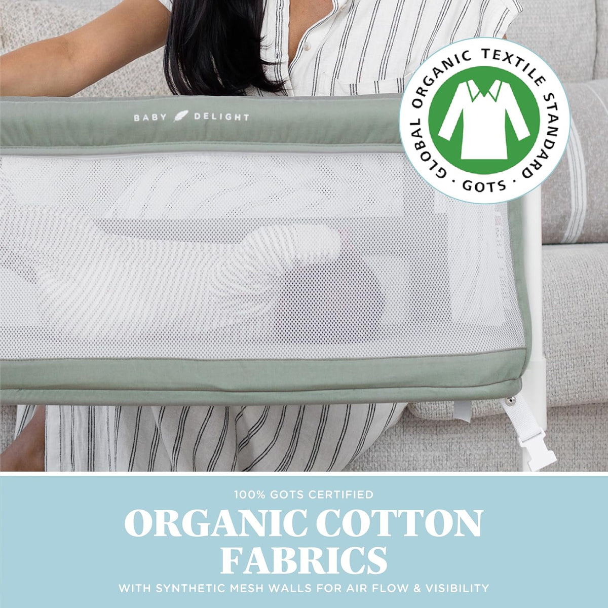 Baby Delight Beside Me Serenity Bassinet & Bedside Sleeper (Organic Sage) - Kidsy