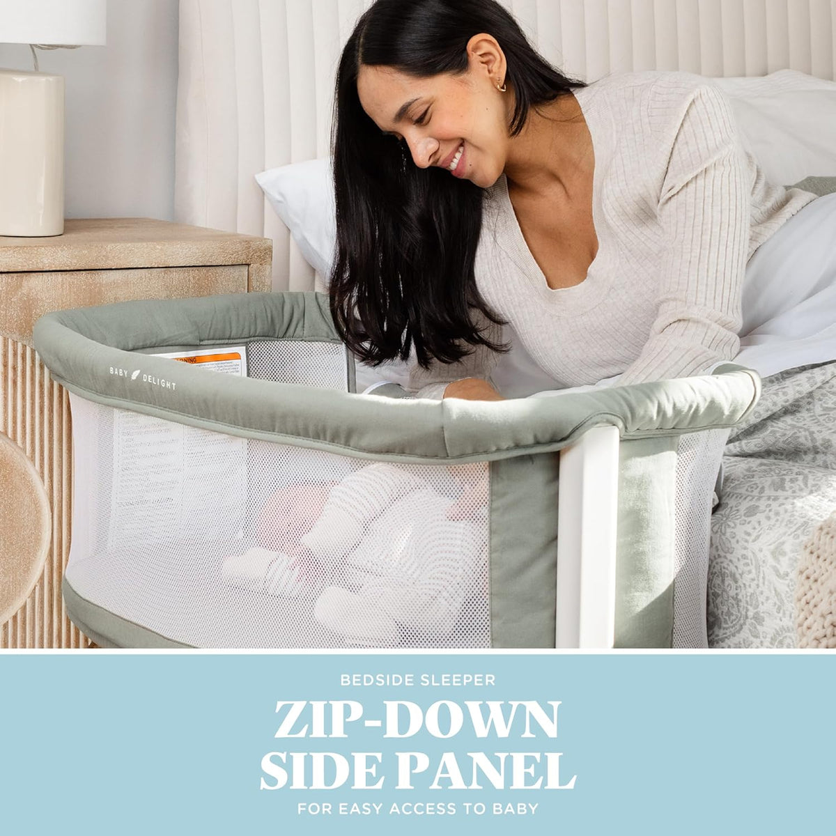 Baby Delight Beside Me Serenity Bassinet & Bedside Sleeper (Organic Sage) - Kidsy