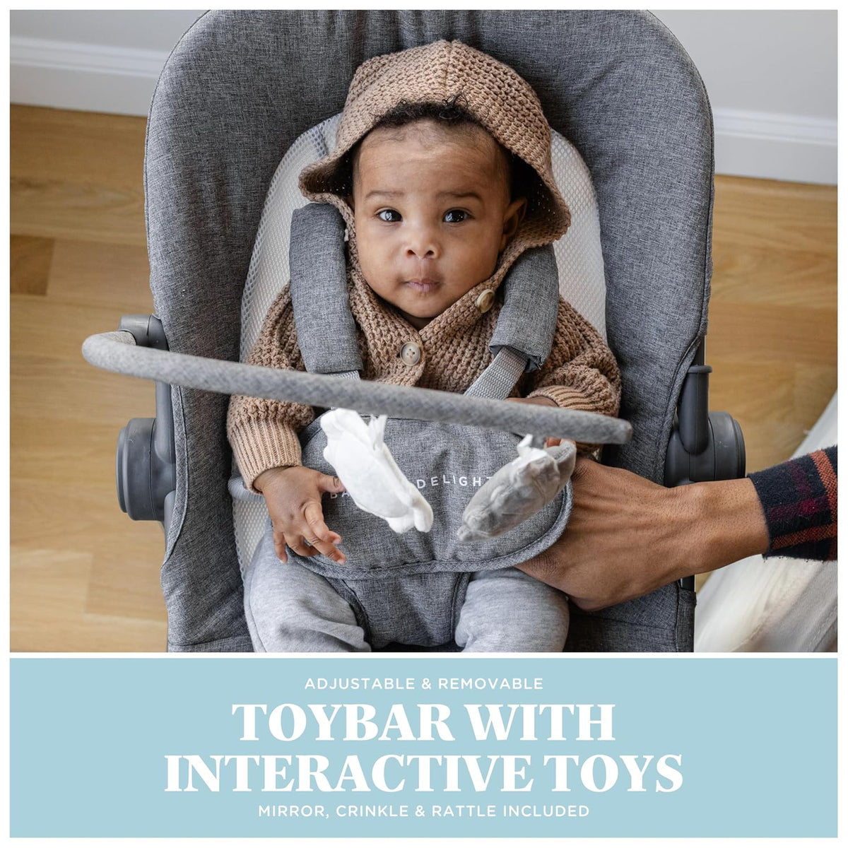 Baby Delight Bloom Baby Seat & Lounger with Sounds & Vibrations (Charcoal Tweed) - Kidsy