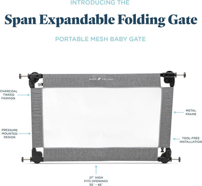 Baby Delight Go with Me Portable Mesh Baby Gate Span 30 - 48" Expandable Folding Gate (Charcoal Tweed) - Kidsy