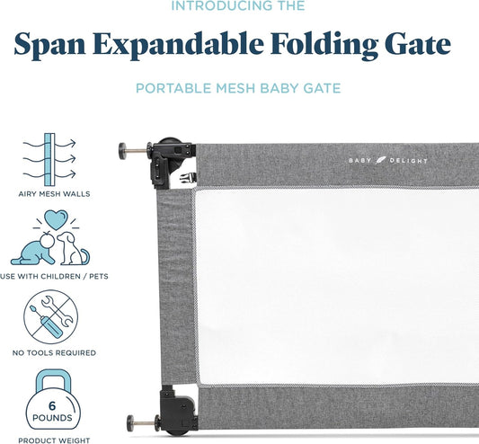Baby Delight Go with Me Portable Mesh Baby Gate Span 30 - 48" Expandable Folding Gate (Charcoal Tweed) - Kidsy