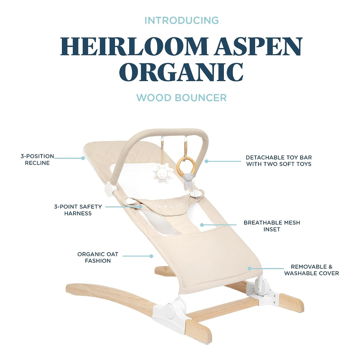Baby Delight Heirloom Aspen Wooden Baby Bouncer (Organic Oat) - Kidsy