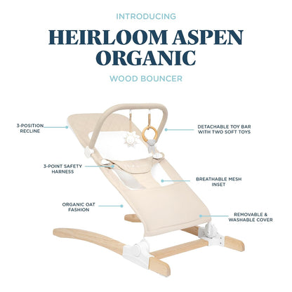 Baby Delight Heirloom Aspen Wooden Baby Bouncer (Organic Oat) - Kidsy