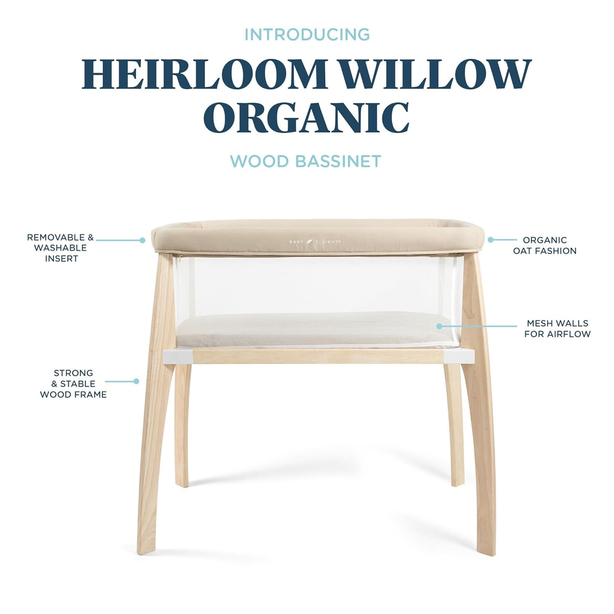 Baby Delight Heirloom Willow Wooden Bassinet Bedside Sleeper (Organic Oat) - Kidsy