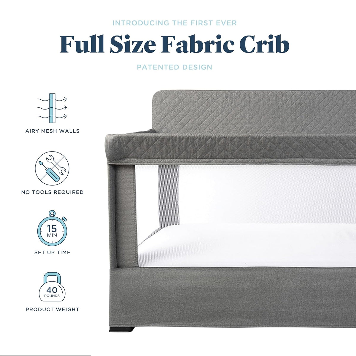 Baby Delight Lunaire Crib (Charcoal Tweed) - Kidsy