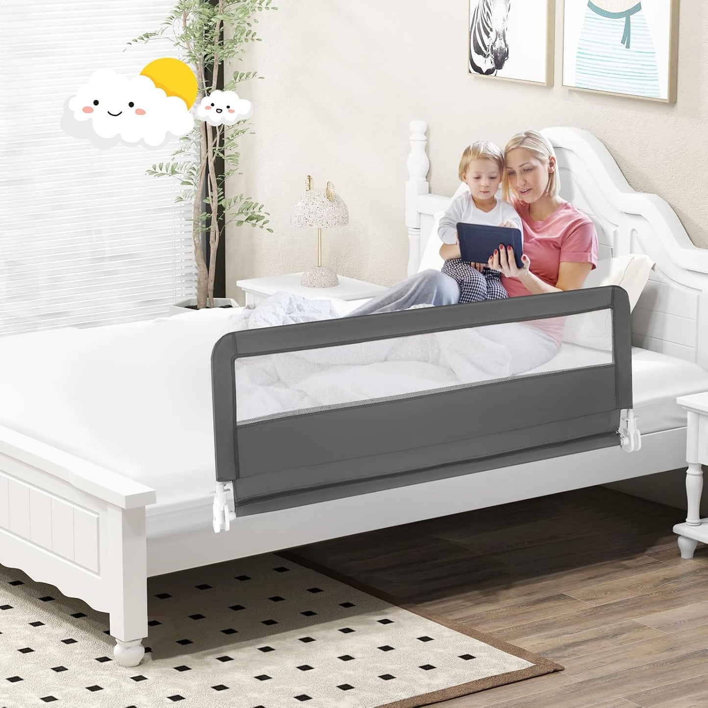 BABY JOY Swing Down Bed Rail for Toddlers, 59 Inch (Gray) - Kidsy
