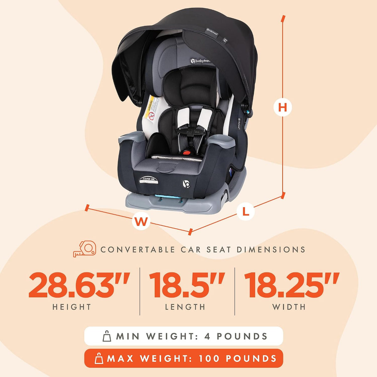 Baby Trend Cover Me 4-in-1 Infant/Toddler Convertible Car Seat (Black) - Kidsy