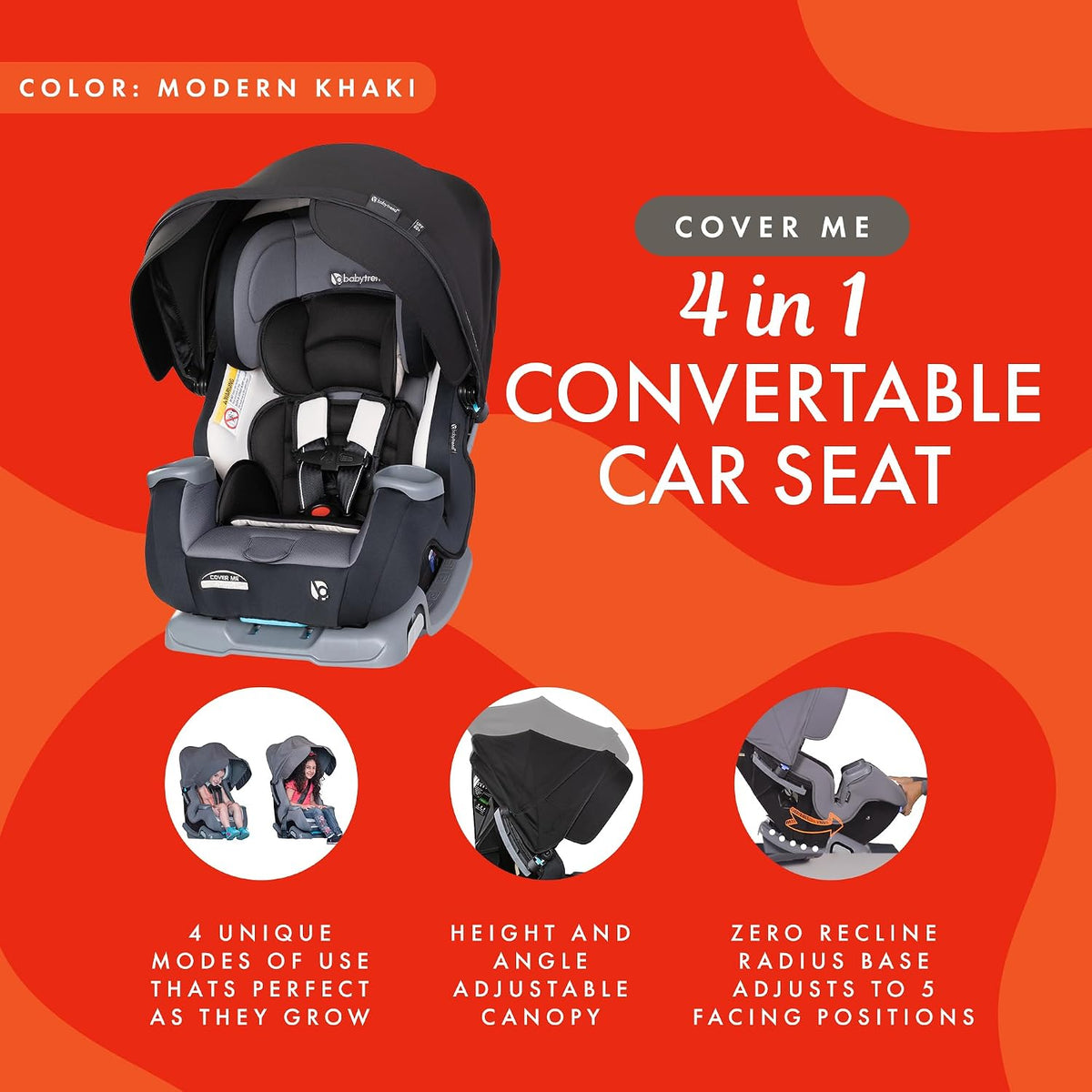 Baby Trend Cover Me 4-in-1 Infant/Toddler Convertible Car Seat (Black) - Kidsy
