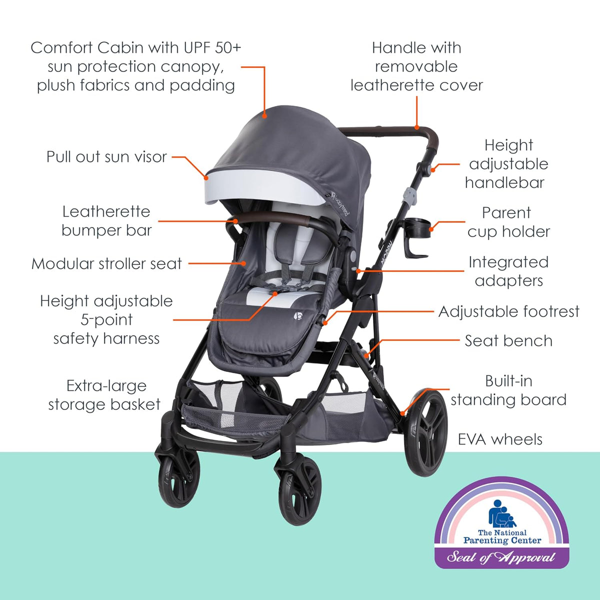 Baby Trend Morph Single to Double Modular Stroller (Dash Grey) - Kidsy