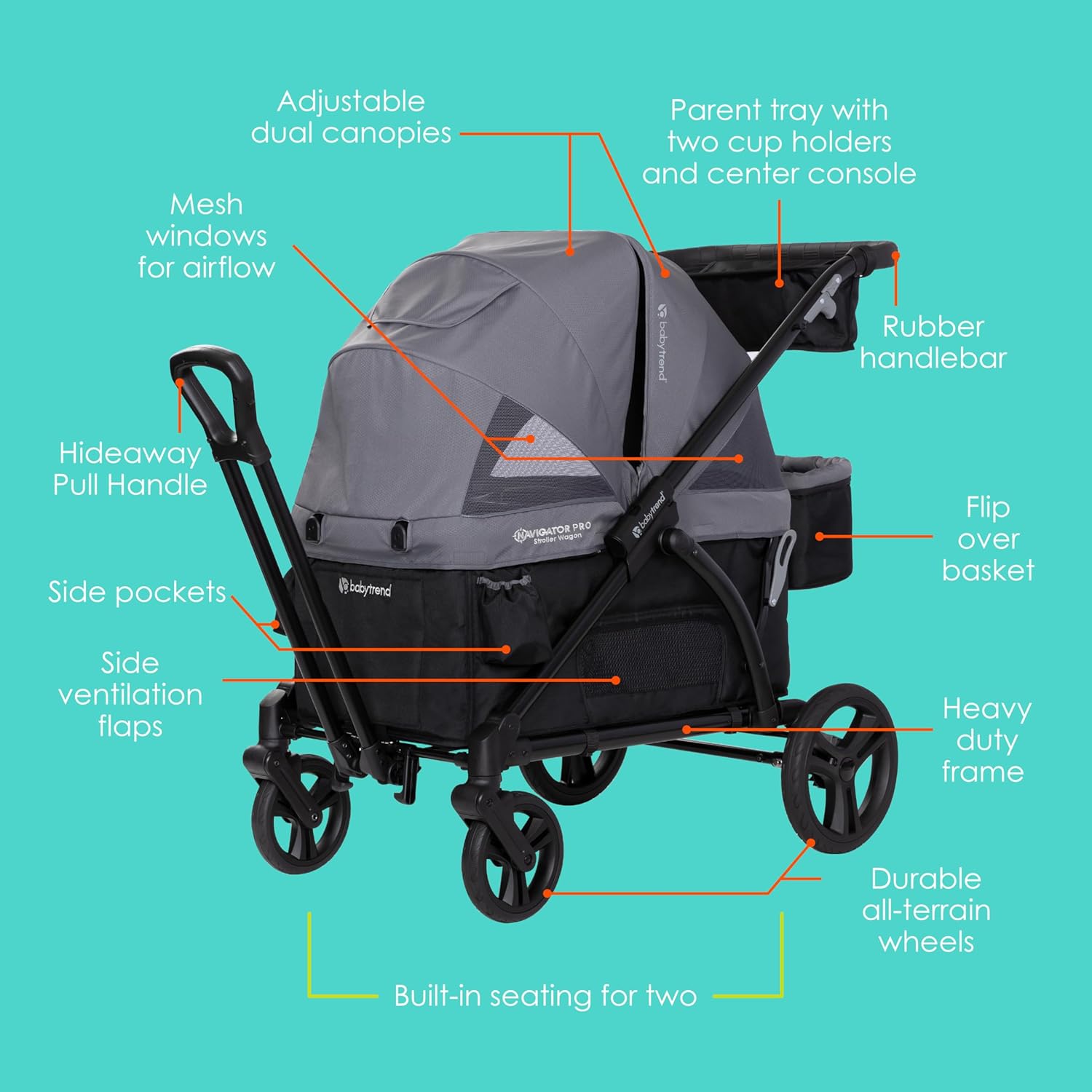 Baby Trend Navigator PRO 2 - in - 1 Stroller Wagon (Dash Black) - Kidsy