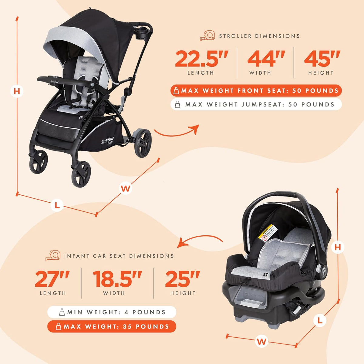 Baby Trend Sit N’ Stand 5 - in - 1 Shopper Travel System (Moondust) - Kidsy