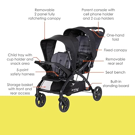 Baby Trend Sit N' Stand Double 2.0 Stroller (Dash Black) - Kidsy