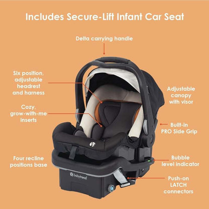 Baby Trend Tango Pro Stroller Travel System with Secure - Lift Infant Car Seat (Dash Tan) - Kidsy