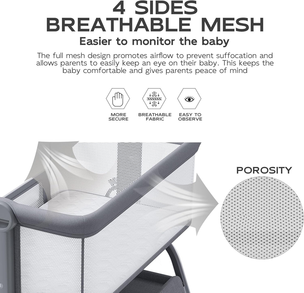 BabyBond 3 in 1 Baby Bassinet Bedside Sleeper (Grey) - Kidsy