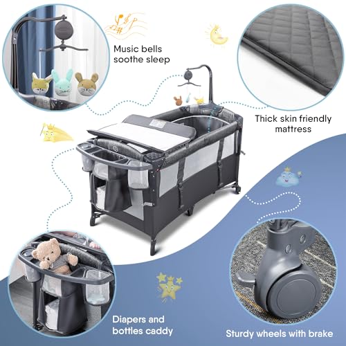 BabyBond 5 - in - 1 Bassinet & Playard (Grey) - Kidsy