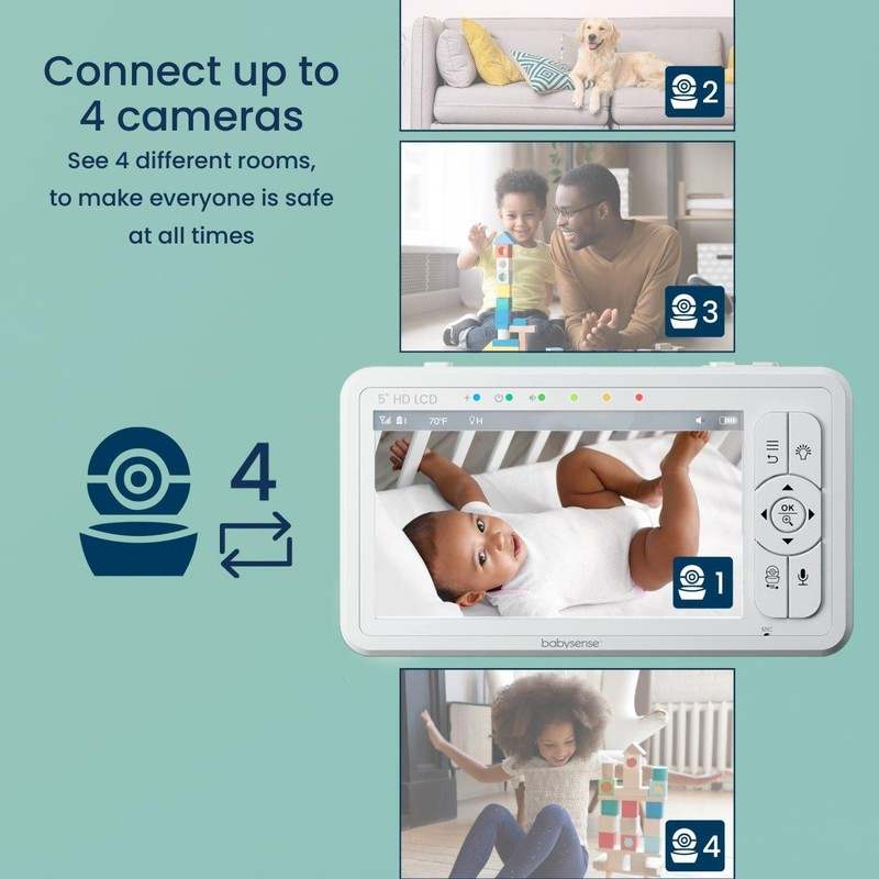 Babysense HD S2: Video Baby Monitor with 2 Cameras, Non Wifi, Split Screen & Night Light Machine - Kidsy