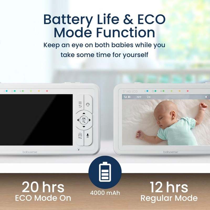 Babysense HD S2: Video Baby Monitor with 2 Cameras, Non Wifi, Split Screen & Night Light Machine - Kidsy